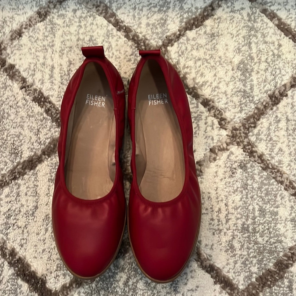 Eileen Fisher Cherry Red Leather Ballet Flats